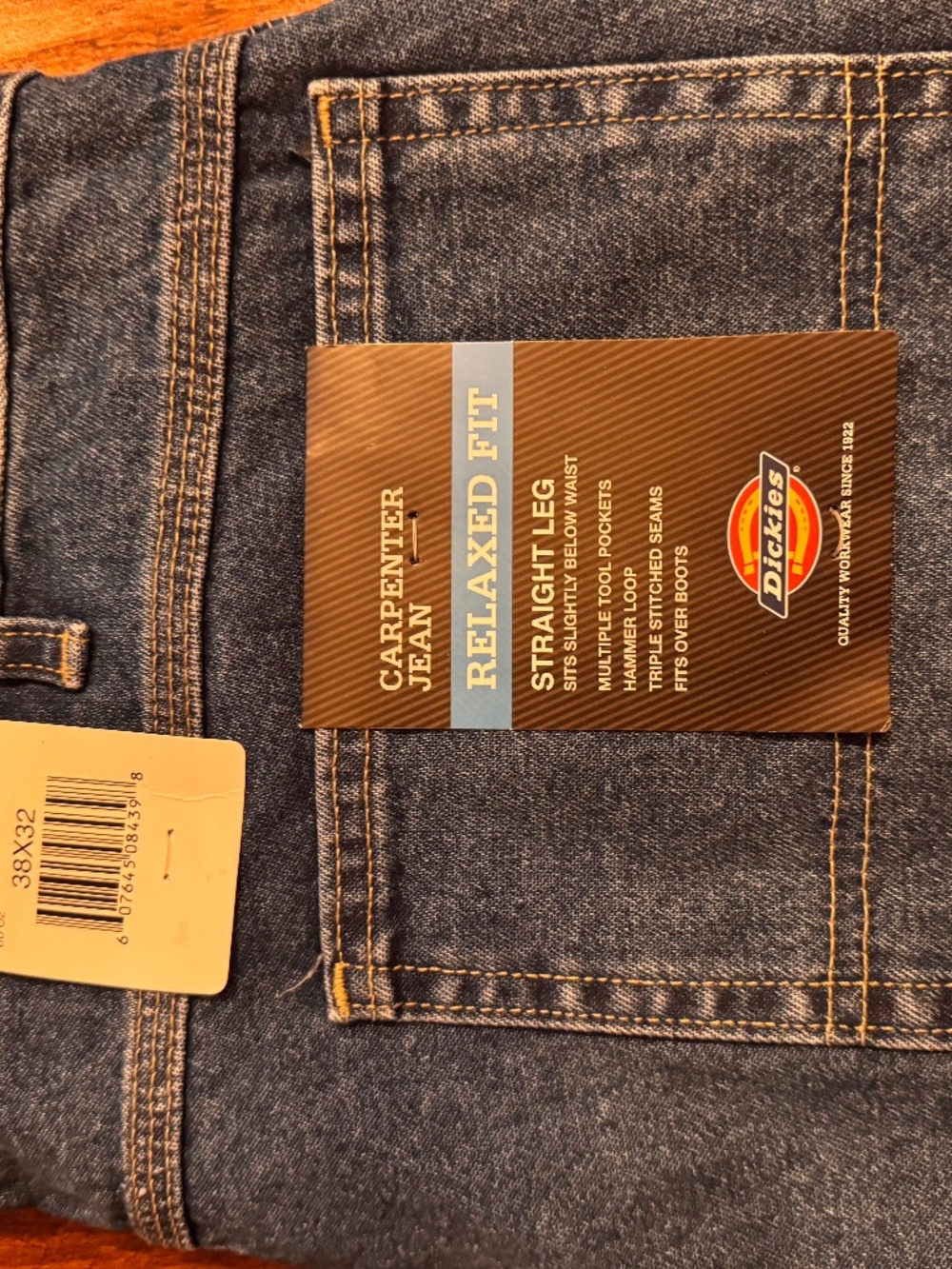 Dickies Mens Relaxed Fits Carpenter Jeans-Straight Leg Size 38x32 NWT
